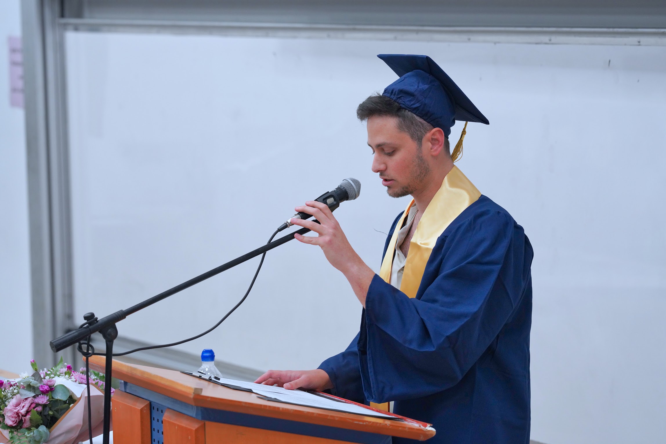BSc ceremony 2023-24, graduate Yoav giving a speech