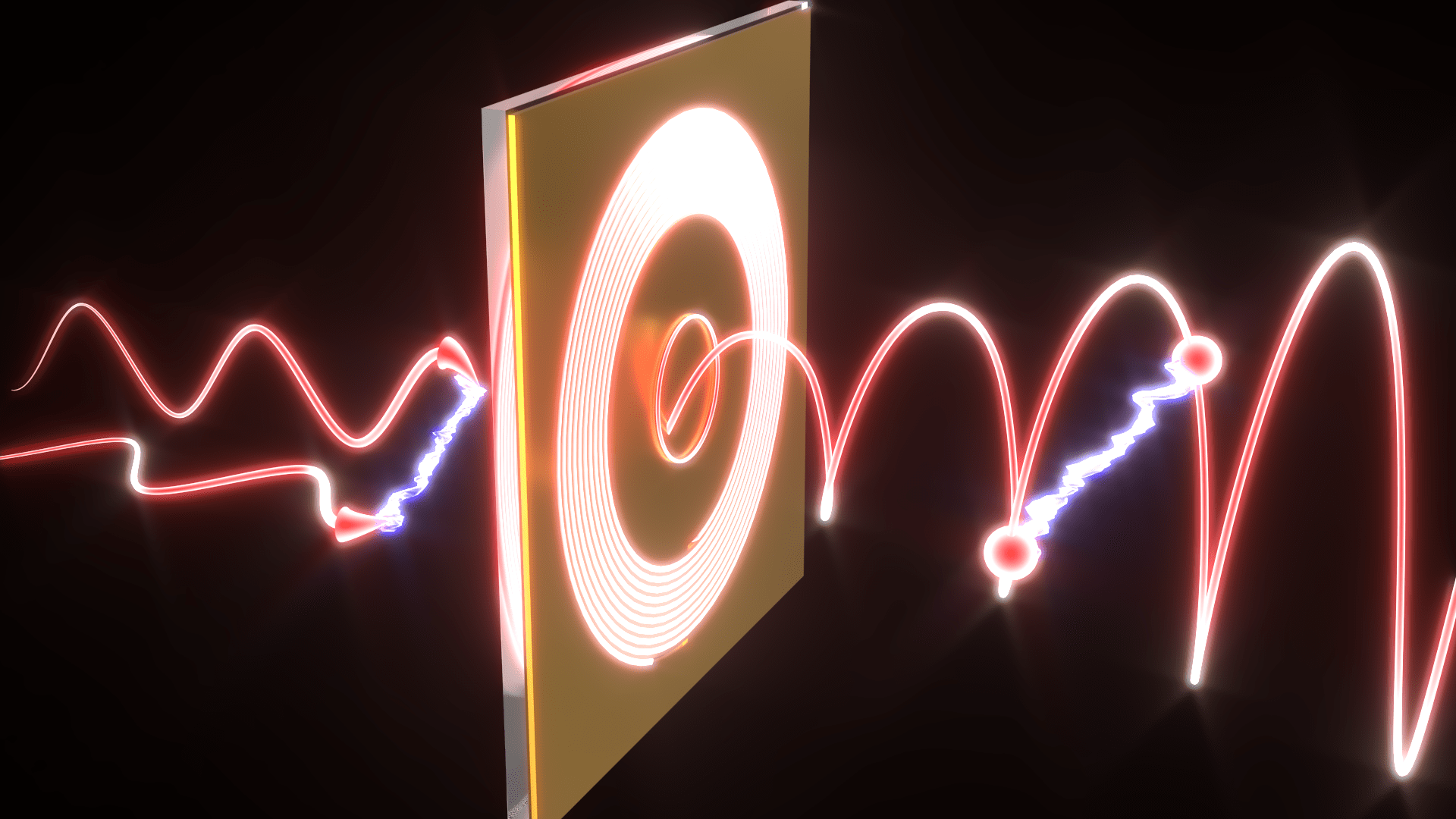 3.	Illustration caption: Conversion occurring in a nanometric system of two photons into an entangled state in their total angular momentum. (Credit: Shalom Buberman, Shultzo3d) 